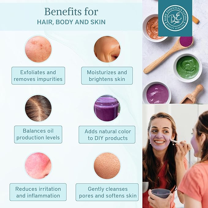 Bare Essentials Living - Purple Kaolin Clay Powder (12oz) 100% Natural Purple Powdered Clay for Seed Bombs, Clay Mask, DIY Spa, Soap, Bath Bomb, Deodorant, Can be Used as Kaolin Clay for Gardening