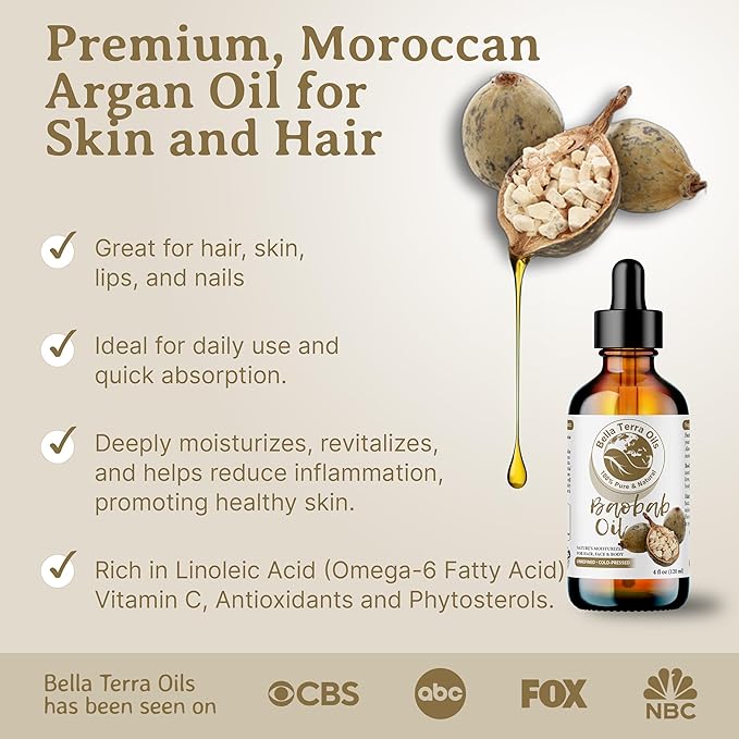 Bella Terra Oils Pure Baobab Oil – 1gallon, Ancient African Beauty Elixir for Hair & Skin, Radiance, Hydration