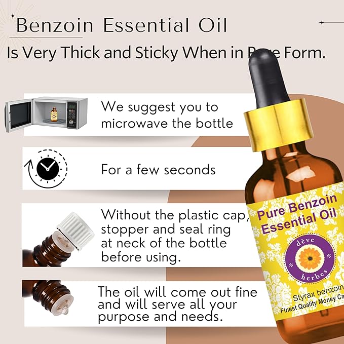 Deve Herbes Pure Benzoin Essential Oil (Styrax Benzoin) Steam Distilled 30ml (1 oz)