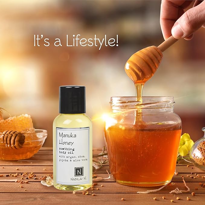 Manuka Honey Body Oil, Travel Size 2.4 oz Moisturize & Nourish with Argan & Coconut Oil - Vitamin C Enriched - Naturally Derived