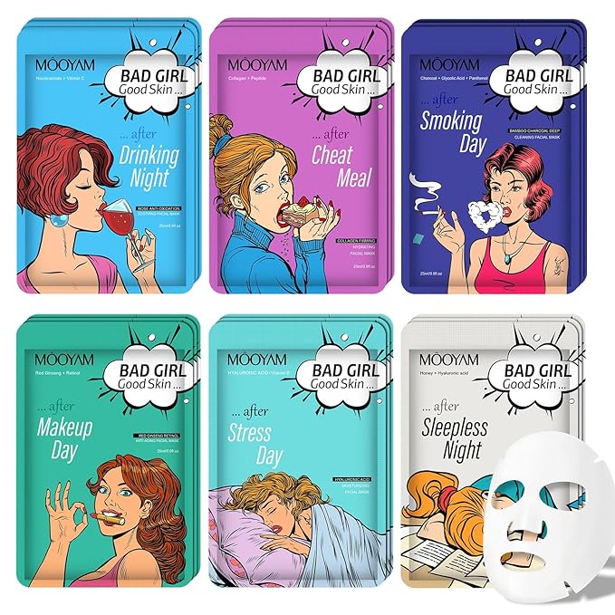 Face Masks Skincare Set for Girl,Moisturizing Collagen Facial Masks for Women Home Spa,Hyaluronic Acid Face Mask for All Skin Types,Day Night Facial Mask Hydrating,Deep Cleaning,Oil Contral(24Pack)
