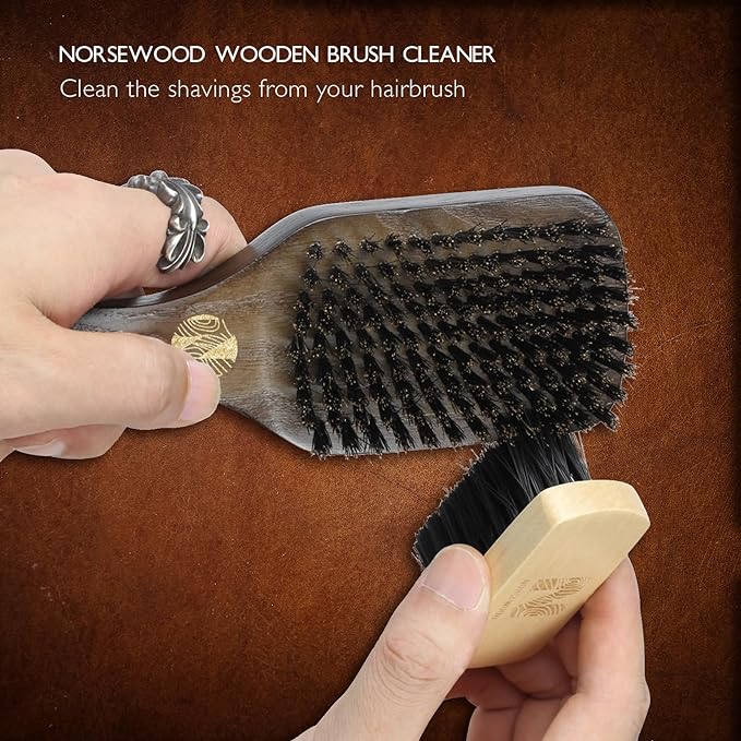 Boar Bristle Brush for Shine and Texture - Stiff Bristles for Medium Hair/Beards, Cleaning Brush Included