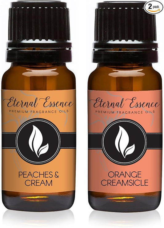 Eternal Essence Oils 2 Pack 10ml Premium Fragrance Oil - Peaches & Cream and Orange Creamsicle - for Candle, Soap Making, Aromatherapy, Diffusers, Home Care, & Humidifiers