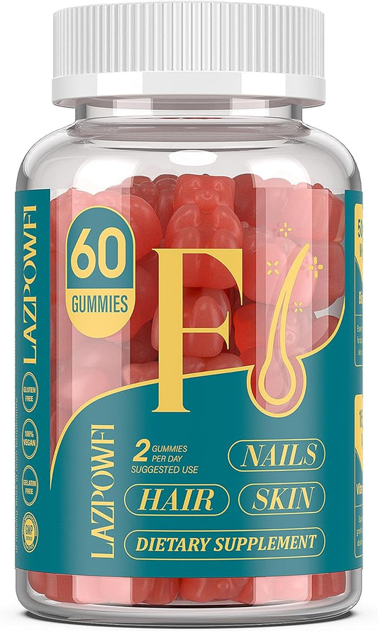 Biotin Gummies for Hair, Skin and Nails - Hair Vitamins for Men & Women, 10,000mcg Max Strength Vitamin B7 for Hair Growth and Stronger Nails,60 Counts - Strawberry Falvor-041