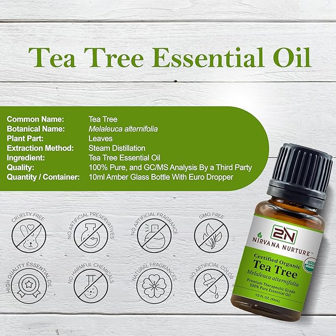 Tea Tree Essential Oil USDA Certified Organic 100% Pure Premium Therapeutic Grade, Undiluted - Aromatherapy Diffuser for Calm and Relaxation, Skin Care, Hair Care