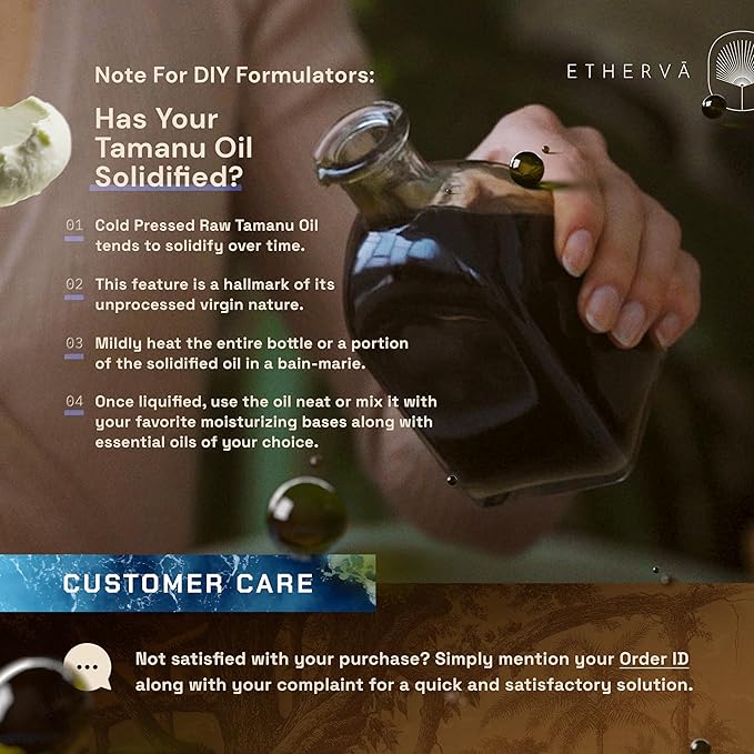 ETHERVA Tamanu Oil | No Chemicals | Natural Scent | Unrefined, Raw, Cold Pressed, Solidifies in Winter | Wild Grown Organic Indian Origin | DIY Face, Body, Scalp & Hair | PET Bottle 16.9 Fl Oz