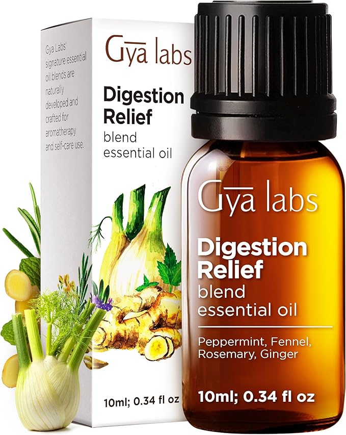 Gya Labs Digestion Relief Essential Oil Blend - 100% Pure Natural, Fresh & Herbaceous Scent (0.34 Fl Oz)