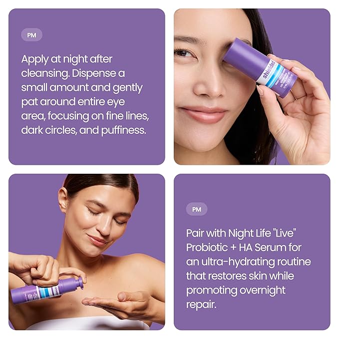 Beauty Night Life Eye Serum Live Probiotic + Hyaluronic Acid Hydrating Skin-Nourishing Overnight Serum Treatment for Dry Skin, 15ml