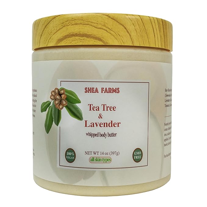 Body Butter Shea Body Moisturizer with Natural Essential Oils to Deeply Nourish, Protect, and Rejuvenate dry Skin - Tea Tree and Lavender 14 oz