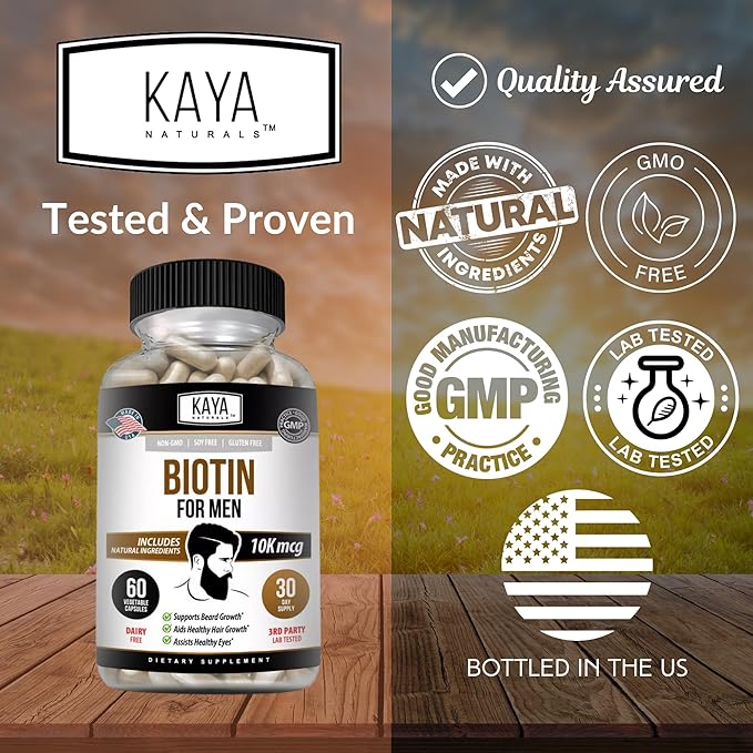 Kaya Naturals Men's Biotin Promotes Beard & Hair Growth Healthy Skin Metabolic Booster 60ct