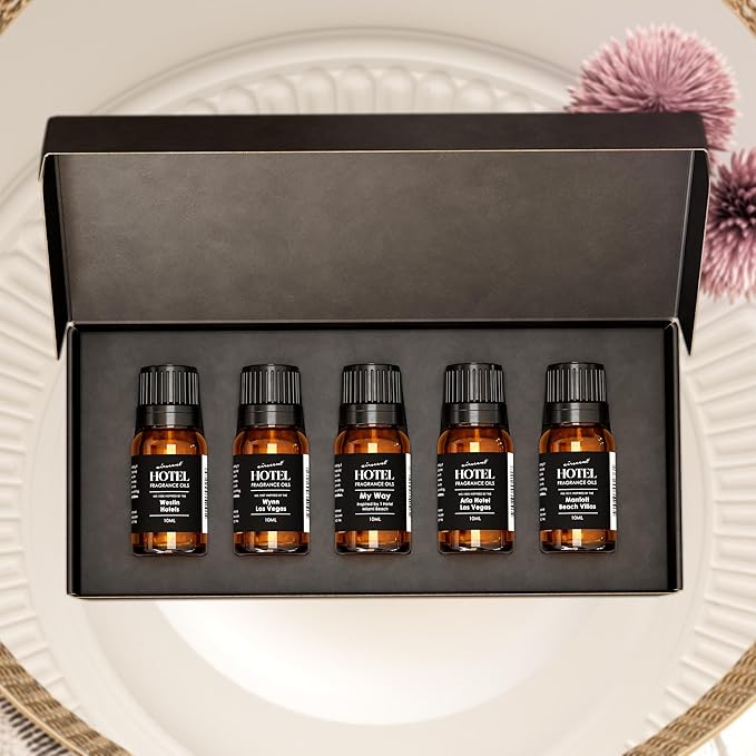 AirScent Hotel Diffuser Oil Gift Set - Inspired by The Most Popular 5-Star Hotel Scents - 10 mL, 0.34 fl oz Fragrance Oil Set - My Way, Westin, Wynn Las Vegas, Aria, Marriott Beach Villas