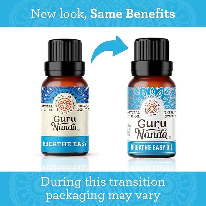GuruNanda Breathe Easy Essential Oil - Nasal Congestion Relief with Pure Eucalyptus, Aromatherapy Blend for Healthy Breathing (15 ml)