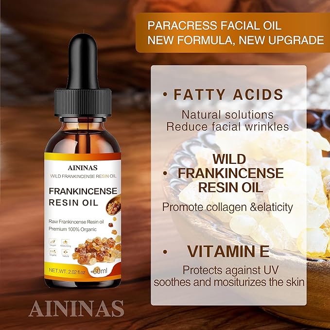AININAS Organic Frankincense Resin Facial Oil - Reduces Fine Lines & Wrinkles, Soothes & Repairs Skin, Deep Hydration for Face & Body - 2 Fl Oz - Natural Anti-Aging Serum for Women & Men