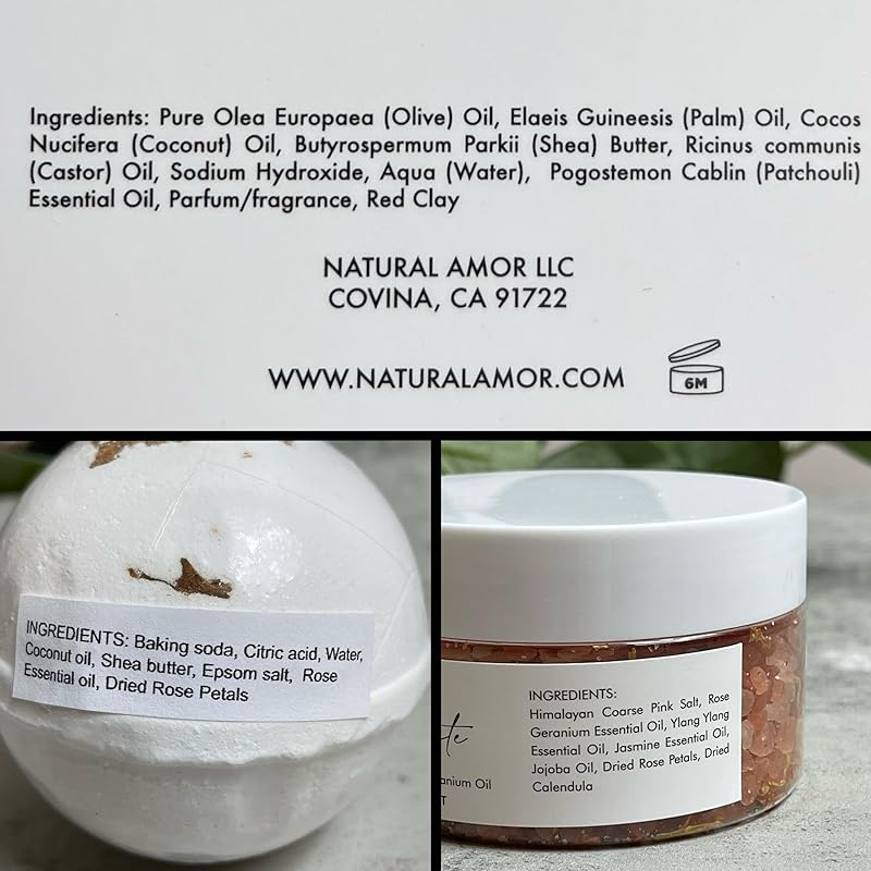 Natural Amor Rose Spa Gifts for Women,4pcs Self Care Box Including Soap Bar, Bath Bomb, Bath Salt,Thank You Gift for Women