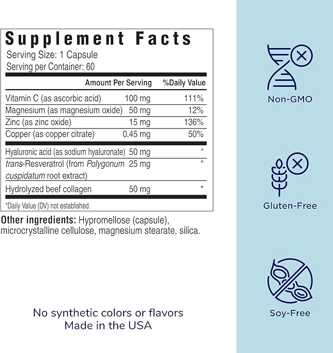 Her Own Beauty Hyaluronic Acid Capsules, Skin Hydration, Nourishes and Protects Skin, Essential Collagen, Hyaluronic Acid, Supports Beautiful Skin, with Zinc, Magnesium, Vitamin C, 60 Count