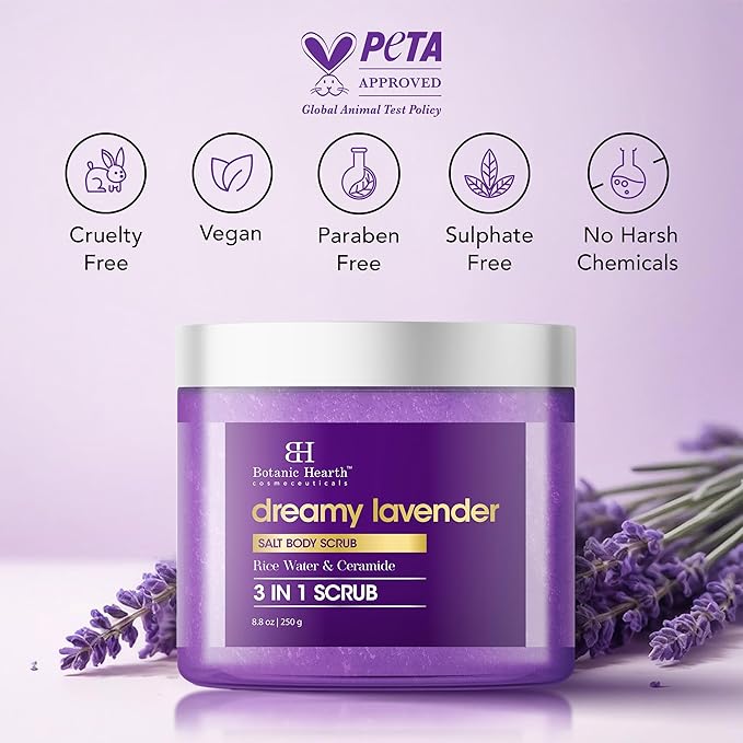 Botanic Hearth Dreamy Lavender Body Scrub 8.8 fl oz - Gently Exfoliates and Moisturizes Skin, Infused with Natural Lavender Oil and Essential Nutrients for Smooth and Radiant Skin