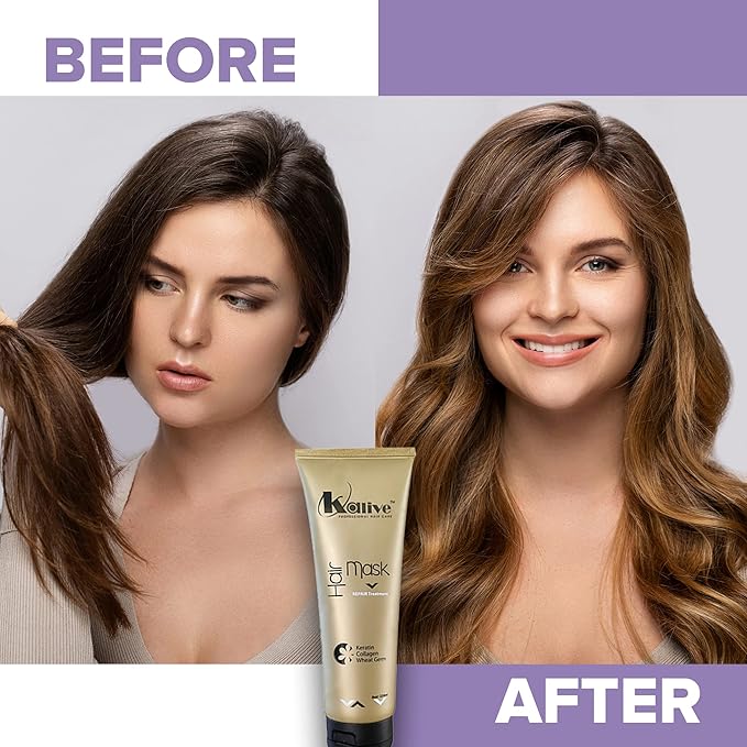 KALIVE Hair Mask for Deep Hydration & Repair - 8 oz. Keratin, Collagen & Wheat Germ - Hair Care Products for Dry, Damaged Hair.