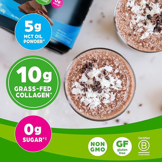 Orgain Keto Collagen Protein Powder, Chocolate - 10g Grass Fed Hydrolyzed Collagen Peptides for Women & Men, Type I & III, 5g MCT Oil - Hair, Skin, Nail, & Joint Support, Non-GMO, Gluten Free - 0.88lb