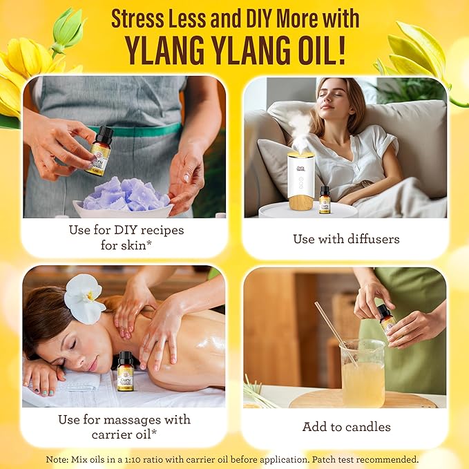 GuruNanda Ylang Ylang Essential Oil (10ml Each) - 100% Pure, Natural and Undiluted Diffuser Oil for Aromatherapy, Massages & DIY Recipes - 2 Pack