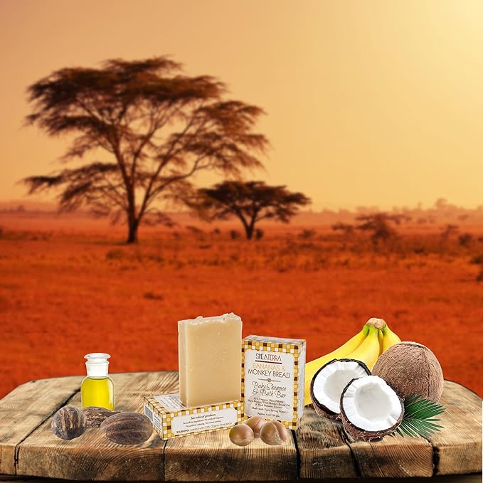 Shea Terra Organics Mama and Baby Collection | Bananas & Monkey Bread Baby Shampoo & Bath Bar| Non Toxic All Natural Cleanser with Baobab and Shea Butter for Gentle and Sting-free Daily Wash – 4oz