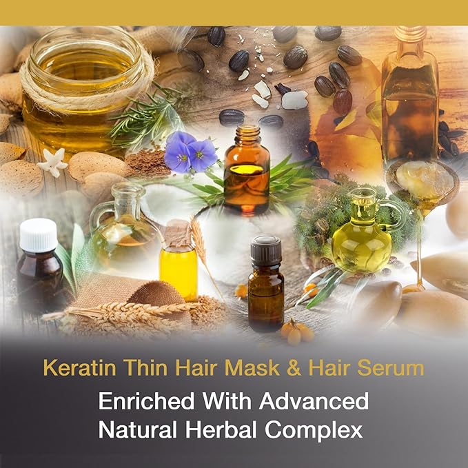 Vitamins Keratin Hair Treatment Kit - Deep Conditioner Mask and Weightless Anti-Frizz Serum for Dry, Damaged, Color-Treated Fine Hair