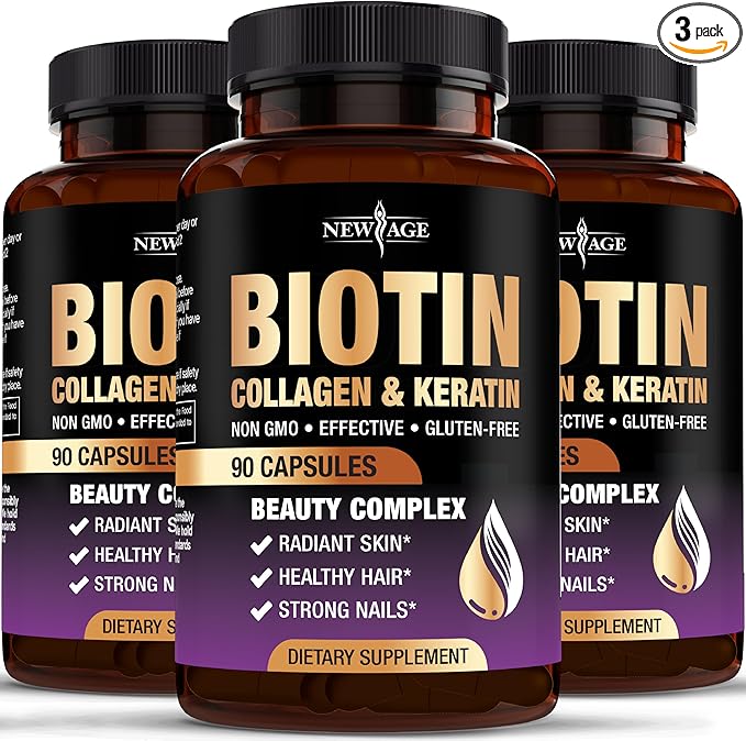 NEW AGE Biotin Collagen Keratin Hyaluronic Acid - 50,000mcg Hair Growth Vitamins for Men and Women, Nails, Hair, Skin Vitamins and DHT Blocker with Vitamin E Folic Acid Pumpkin Seed MSM- 270 Count