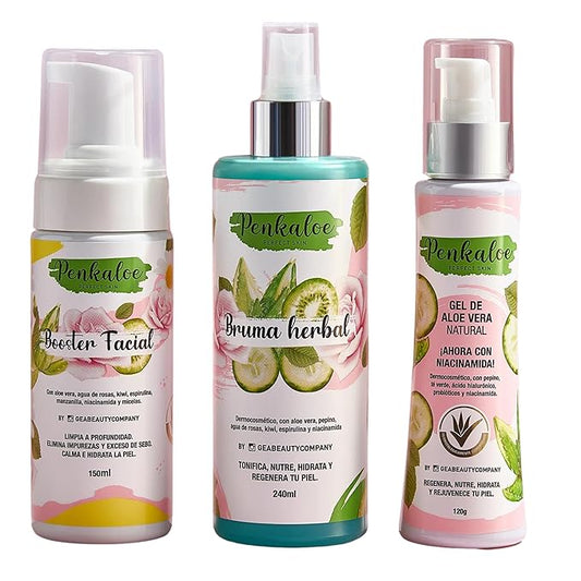Penkaloe Aloe Skincare Kit | Cuidado Natural para la Piel, Control de Grasa y Mejora de la Apariencia | Aloe Skincare Routine – 3-Step Natural Solution for Fresh, Radiant Skin – Hydrates & Balances