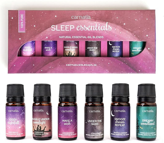 Carnatia Sleep Essentials Essential Oil Set – 100% Pure & Natural Aroma Blends for Deep Sleep, Stress Relief & Relaxation | Calming Oils for Diffusers, Pillows & Bedtime Routines
