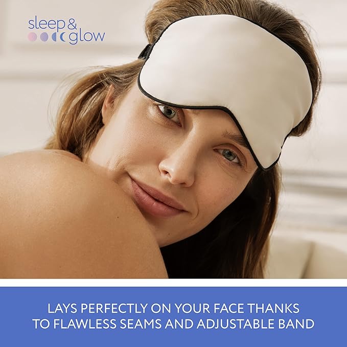 SLEEP & GLOW Silk Sleep Eye Mask Luxury Mulberry 22 Momme 100% Natural Triple Silk Blindfold with Adjustable Strap for Comfortable Sleeping & Face Skin Care (White)