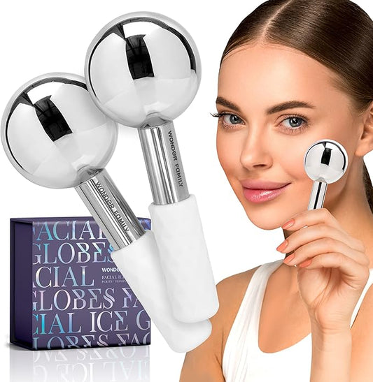 Ice Globes for Face – Stainless Steel Facial Ice Globes for Puffiness, Wrinkles, Skin Tightening – Cooling Face Roller for Lymphatic Drainage, Cryo Therapy, Eye Depuffing, Anti-Aging, Facial Massage