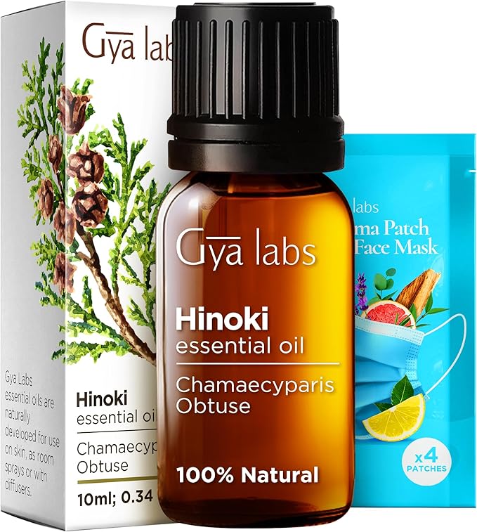 Gya Labs Hinoki Essential Oil for Diffuser & Skin - 0.34 Fl Oz - 100% Pure Natural Hinoki Oil for Hair, Massage, Aromatherapy Spray & Candle Making Scent DIY