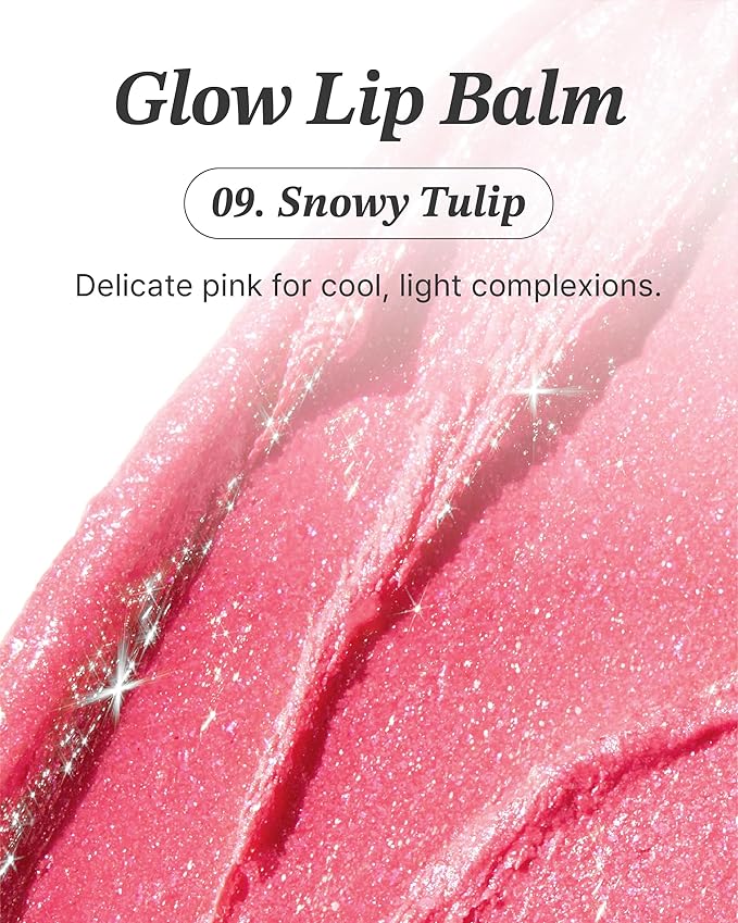 Glint Glow Lip Balm (Snowy Tulip, 0.1oz) - Moisturizing Stain Lipstick with Shine for Natural Lips, Tinted Treatment. Luxurious Korean Skin Care Makeup. Chapped, Dry, Cracked