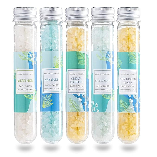 B.C. Beauty Concepts Aromatherapy Bath Salts- Epsom Salts for Soaking, Relaxing Bath Spa Set, Scented in Vanilla Almond, Shea Butter, Sweet Mint, Honey Rose, and Lavender, Relaxing Beach