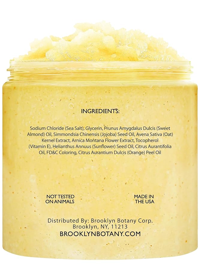 Brooklyn Botany Dead Sea Salt and Sweet Orange Body Scrub - Moisturizing and Exfoliating Body, Face, Hand, Foot Scrub - Fights Stretch Marks, Fine Lines, Wrinkles - Great Gifts for Women & Men - 10 oz