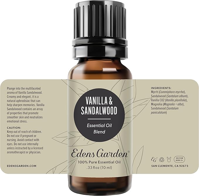 Edens Garden Vanilla Sandalwood Essential Oil Blend- 100% Pure Premium Grade, Undiluted, Natural, Therapeutic, Aromatherapy, The Best for Diffusing, Skin, Candle, Laundry 10 ml (.33 fl oz)