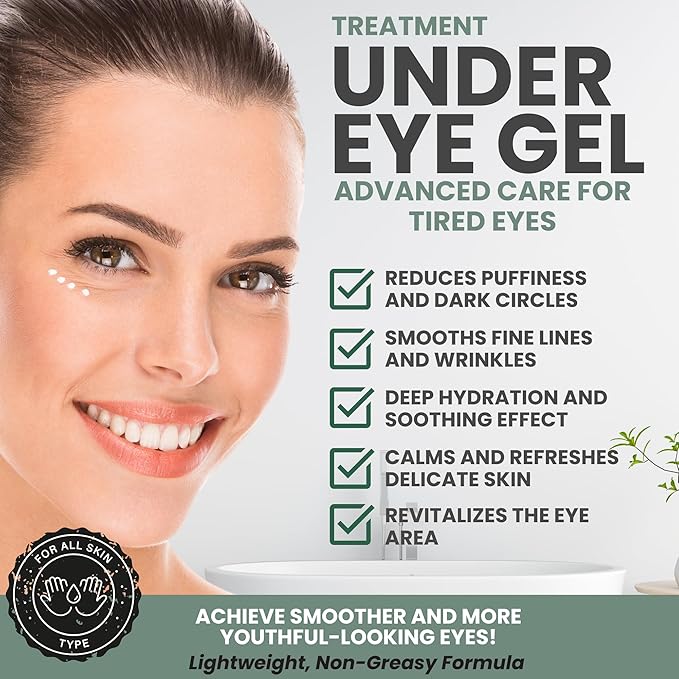 Under Eye Gel Cream – Reduces Dark Circles & Puffiness, Repairs & Moisturizes, Hydrating and Refreshing Formula for Under Eyes Skin, 1.7 oz