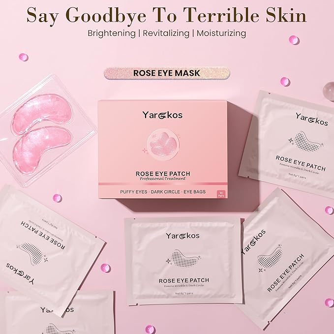 32 Pairs Pink Under Eye Patches, Rose Cooling Hydrating Eye Mask for Dark Circles Puffiness Puffy Eyes, Anti Wrinkle Collagen Undereye Pad, 32 Sets Women Travel Beauty Skincare Face Gel