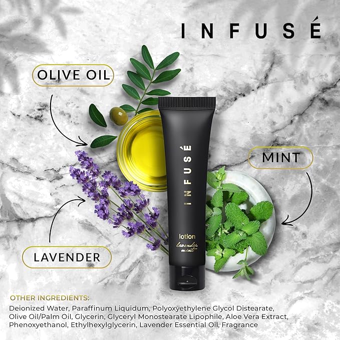 Infuse Black Hotel Toiletries Bulk | 1 oz Lotion Travel Size | For Hotels, Vacation Rentals, Gym, Luxury, Airport | Case of 100