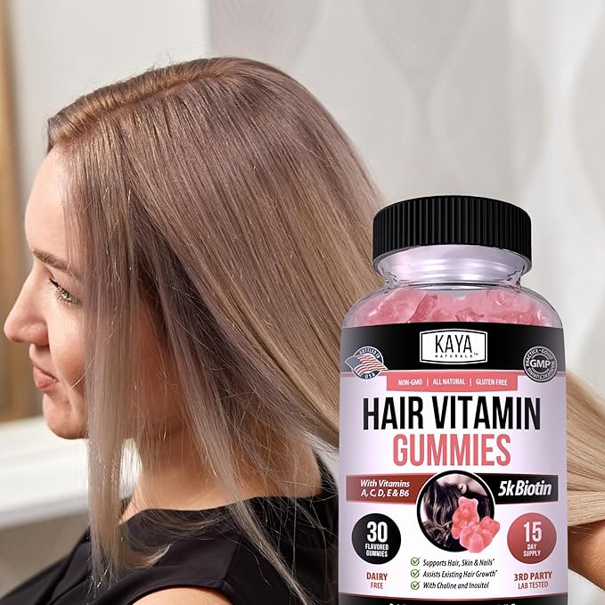 Kaya Naturals Hair Growth Gummies - Biotin 5000mcg Vitamins for Healthy Hair, Skin, and Nails - Beauty Supplement for Women or Men - 30 Count - Blueberry Flavor