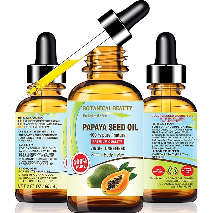 Botanical Beauty PAPAYA SEED OIL WILD GROWTH 100% Pure Natural Virgin Unrefined Undiluted Cold Pressed Carrier Oil for Face, Skin, Hair, Lip, Nails 2 Fl. oz. - 60 ml