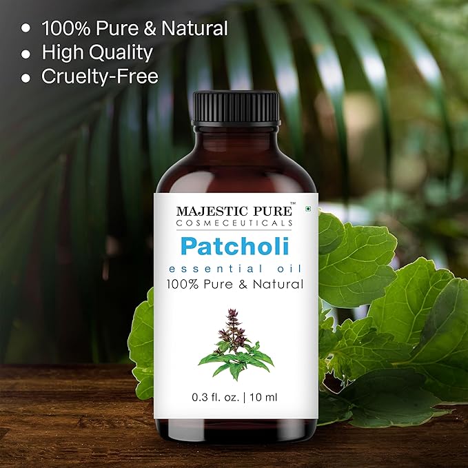 Majestic Pure Organic Patchouli Essential Oil - 100% Pure Patchouli Oil for Aromatherapy, Massage & Topical Uses, Perfect for Diffuser & Essential Oil Diffuser - 0.3 Fl Oz 10 ml.