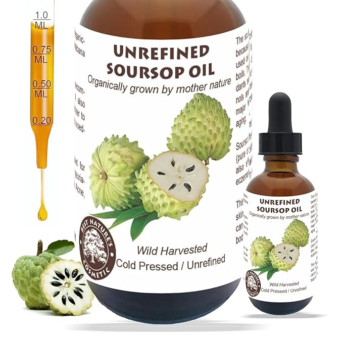Best Nature's Cosmetics Virgin Soursop Graviola Guanabana Oil (Organic, Undiluted, Cold Pressed, Unrefined) 4 oz / 120 ml – Natural Moisturizer for Dry and Damaged Skin.