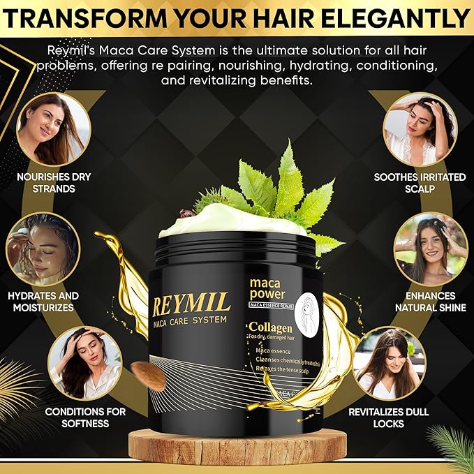 REYMIL-Collagen hair mask - hair treatment for dry damaged hair - Collagen Hair Treatment Deep Repair Conditioning Argan Oil Shine and Softness for Healthy Hair -16.9onz mascarilla para el cabello