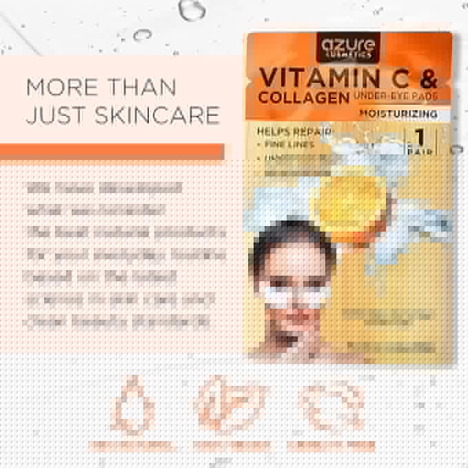 AZURE Collagen & Vitamin C Hydrating Under Eye Pads - Toning, Moisturizing & Rejuvenating Eye Mask Patches - Reduces Fine Lines, Wrinkles, Dark Circles & Puffiness - Skin Care Made in Korea - 10 Pairs