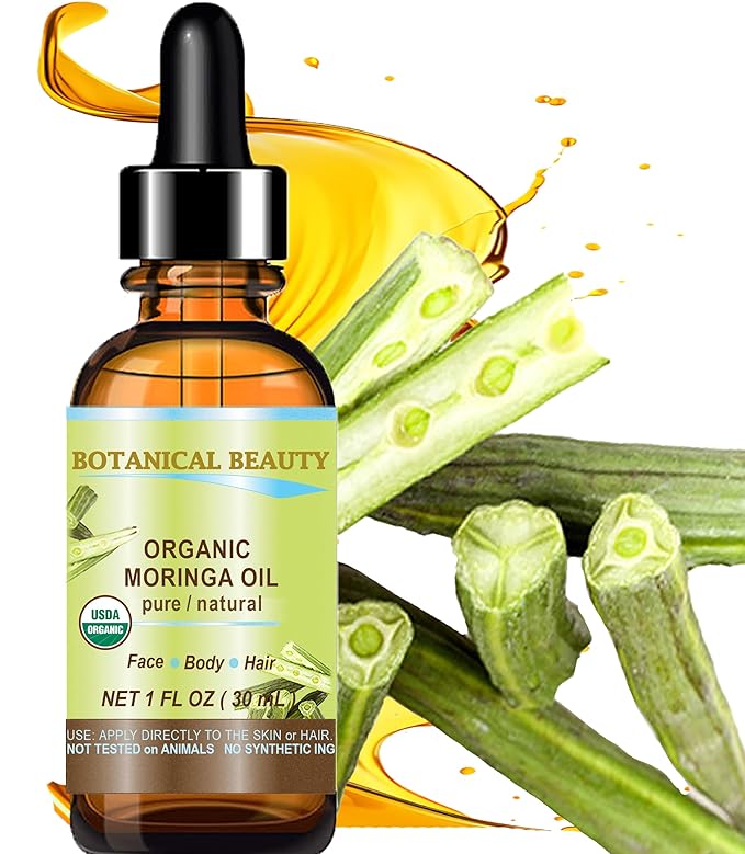 Botanical Beauty‎ Organic Moringa Oil 100% Pure Natural Undiluted 1 Fl.oz.- 30 ml. for Face Skin, Hair, Lips, Body, Nails Rich in Vitamin C, Vitamin E