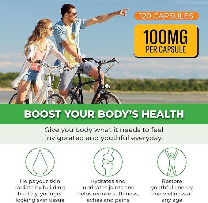 ForestLeaf Hyaluronic Acid Supplements | 100mg High Bioavailable Dietary Hyaluronic Acid Capsules, Pills + 50mg VIT C | Supports Skin Hydration, Joint Lubrication, Anti-Aging, Hair & Nails | 120 Caps