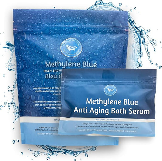 Methylene Blue Bath Soak | Age Defying Serum for Aging and Fragile Skin | Supplement for Defying The Signs of Aging Fragile Skin | USP Pharmaceutical Grade | 10 Dissolvable Sachets