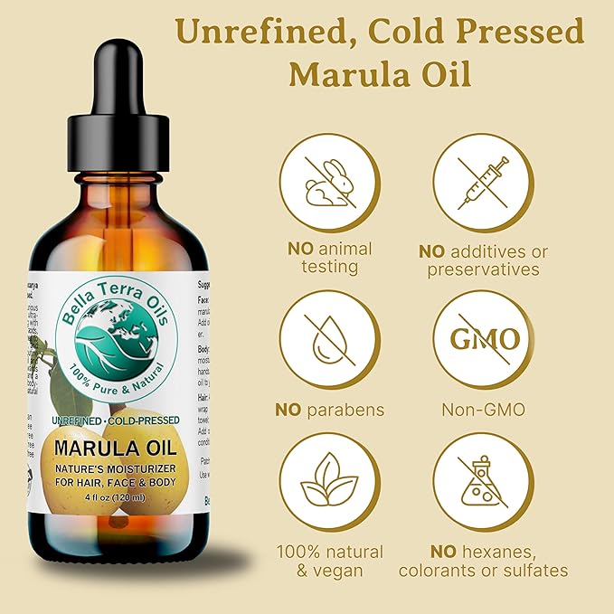 Bella Terra Oils - Marula Facial Oil 2 oz - Rich in Vitamin E & Omega Fatty Acids, Luxurious Oil for Radiant Skin, Cold-Pressed Essence