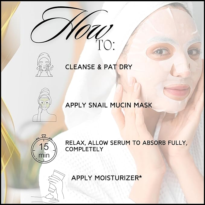 Snail Mucin Facial Sheet Mask | Korean Skincare Detox Mask |After Sun Care and Glowing Glass Skin | Hydrating Sheet Mask for Spa Day Self-Care | Anti-Aging Skin Renewal