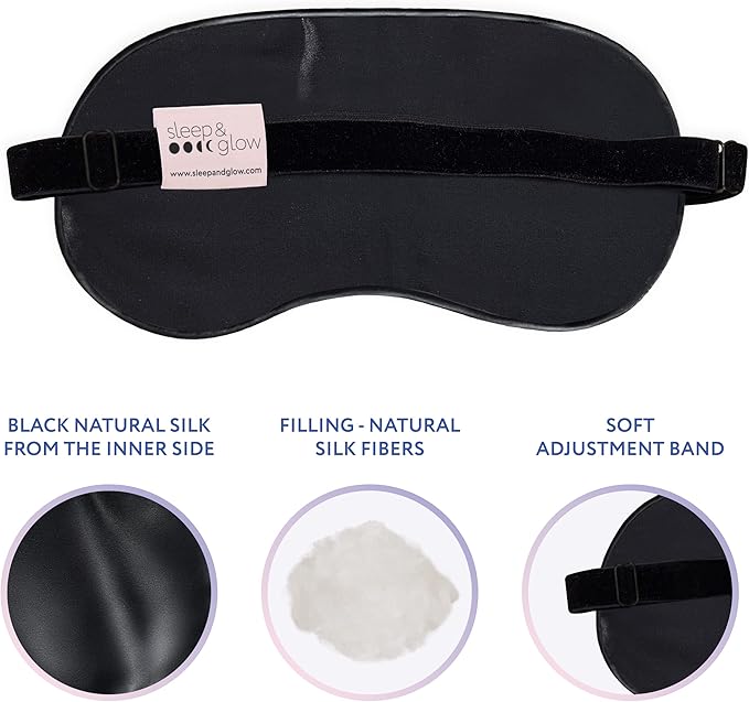 SLEEP & GLOW Silk Sleep Eye Mask Luxury Mulberry 22 Momme 100% Natural Triple Silk Blindfold with Adjustable Strap for Comfortable Sleeping & Face Skin Care (White)